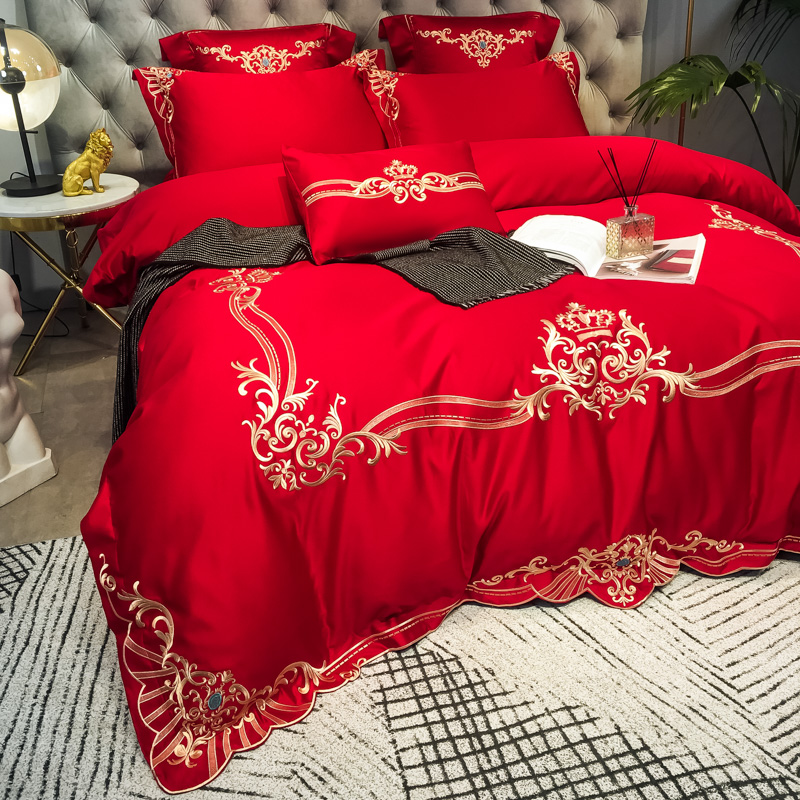 Luxurious Fuannah Wedding Celebration Four Sets 120 Total Cotton High-end Embroidery Big Red Wedding Flagship Store Newlyweds 2