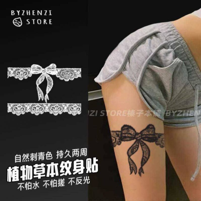Byzhenzi hazelnut honpo herbal juice tattoo stickers semi-permanent thigh lace bow durable waterproof female