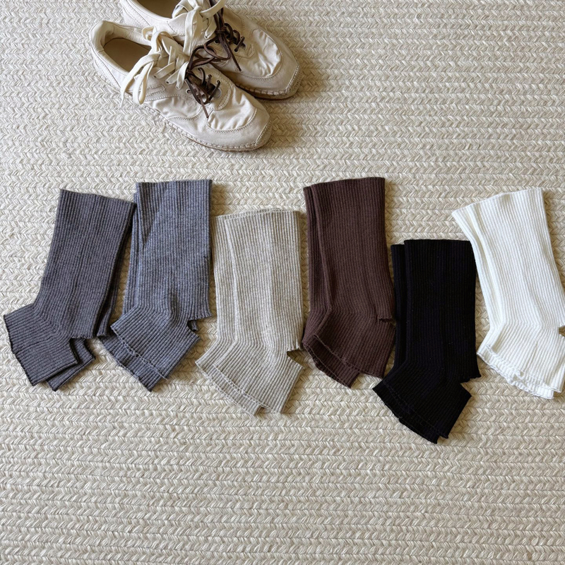 European High-Quality Black, White, Gray, and Coffee-Colored Fine Ribbed Footless Socks, Open-Toe Half Socks, Mid-Calf Socks for Women