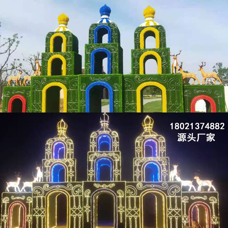 Large-scale green carving crafts castle arch civilized city garden simulation green carving shape fiberglass landscape sculpture