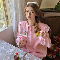 Display slim 100 lap cute sweet and Korean ensemble blouses big code student design sensfeel and wear down collar with small crowdsourced lazy wind