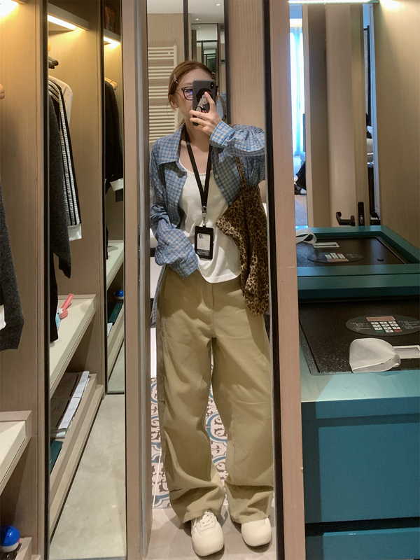 Ppbcf 2025Aw Autumn Khaki Vintage Casual Pants Women's High Waist Fashion Versatile Wide Leg Pants