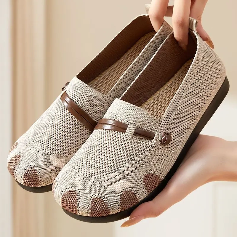 Old Beijing Cloth Shoes for Women, Non-Slip, Anti-Odor, Breathable Mesh Shoes, Casual Shoes for Middle-Aged and Elderly People, Slip-On Soft-Soled Mother's Shoes