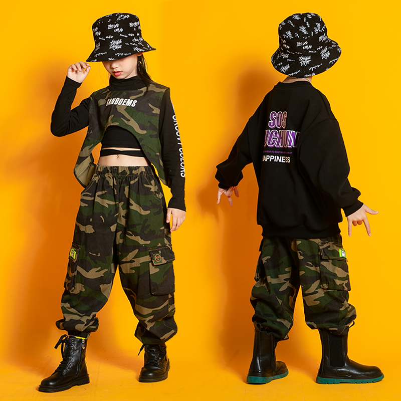 Children's Street Dance Show Black Boy Hip Hop Kit Current Girl Dew Ultra Drum Fashion Success
