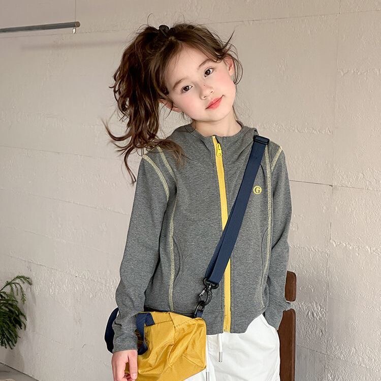 Pure Cotton Girls' Long-Sleeved Jacket, Sweatshirt, Fleece Shirt, Spring and Autumn Style, Elastic Hooded, Unisex, Family Matching Outfit, Sun Protection Top Pure Cotton Girls' Long-Sleeved Jacket, Sweatshirt, Fleece Shirt, Spring and Autumn Style, Elastic Hooded, Unisex, Family Matching Outfit, Sun Protection Top