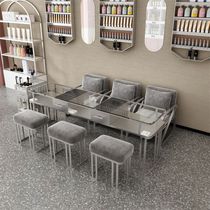 New Internet celebrity light luxury iron manicure table and chair set glass surface nail salon table single double three person economical