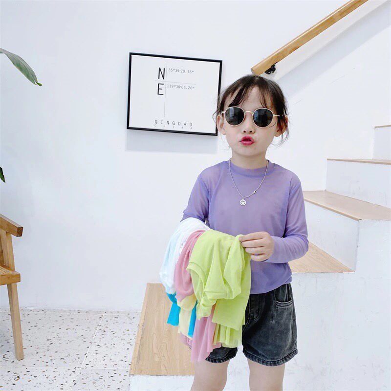 2022 summer new children's girls ice silk sunscreen bottoming shirt thin medium and large children's mesh t-shirt air-conditioning shirt top tide