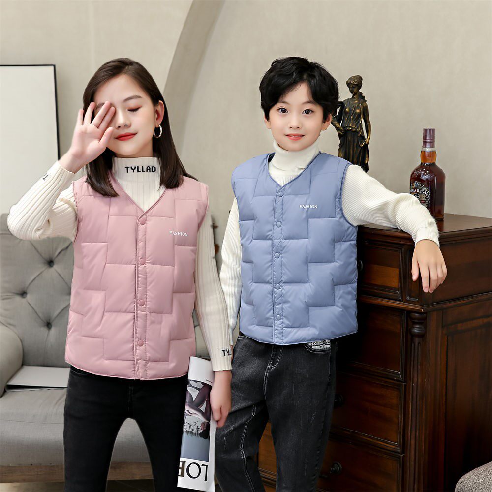 Children's down jacket 2022 new middle and big children's down vest solid color boys and girls brand liner autumn and winter outer wear