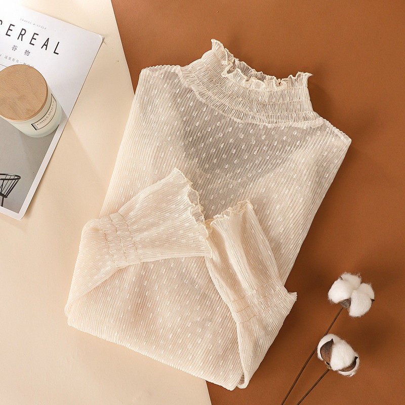 Кружевная нижняя рубашка, женская ранняя весна 2021, новый стиль, маленькая рубашка с расклешенными рукавами, сексуальный модный шифоновый сетчатый внутренний топ