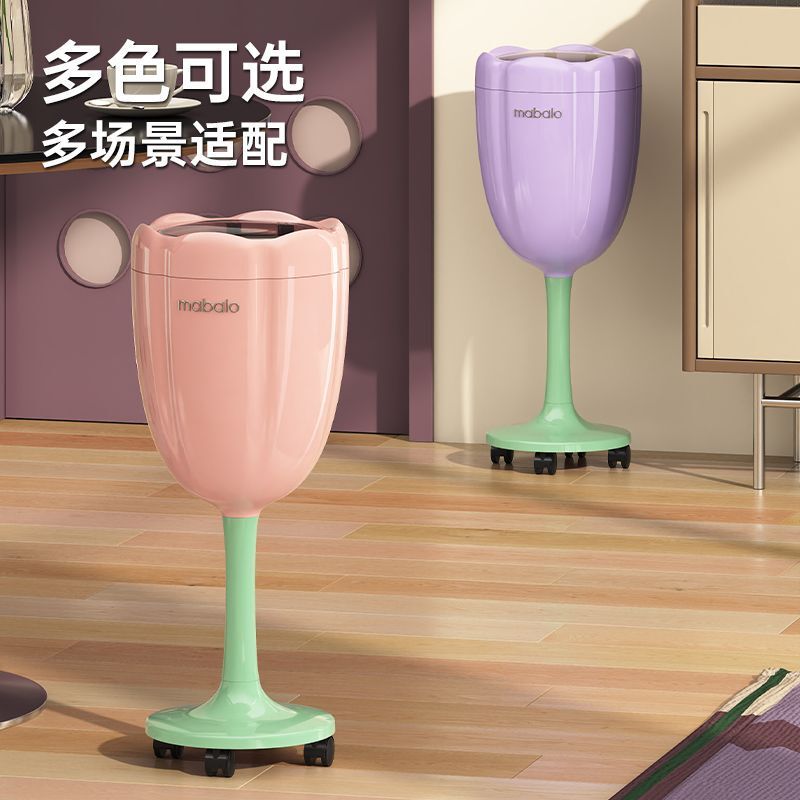 New Style Tall Trash Can, No Need to Bend Over, Floral Design, for Home Kitchen and Living Room, Large Capacity, Double Bin with Lid and Wheels, Easy to Clean