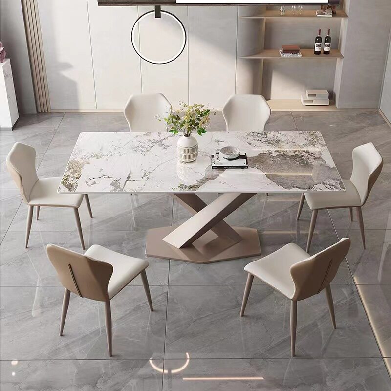 Willy-style Light Extravagant Designer High-end Rock Plate Dining Table Home small family Type modern minimalist Rectangular Dining Table And Chairs Combination-Taobao