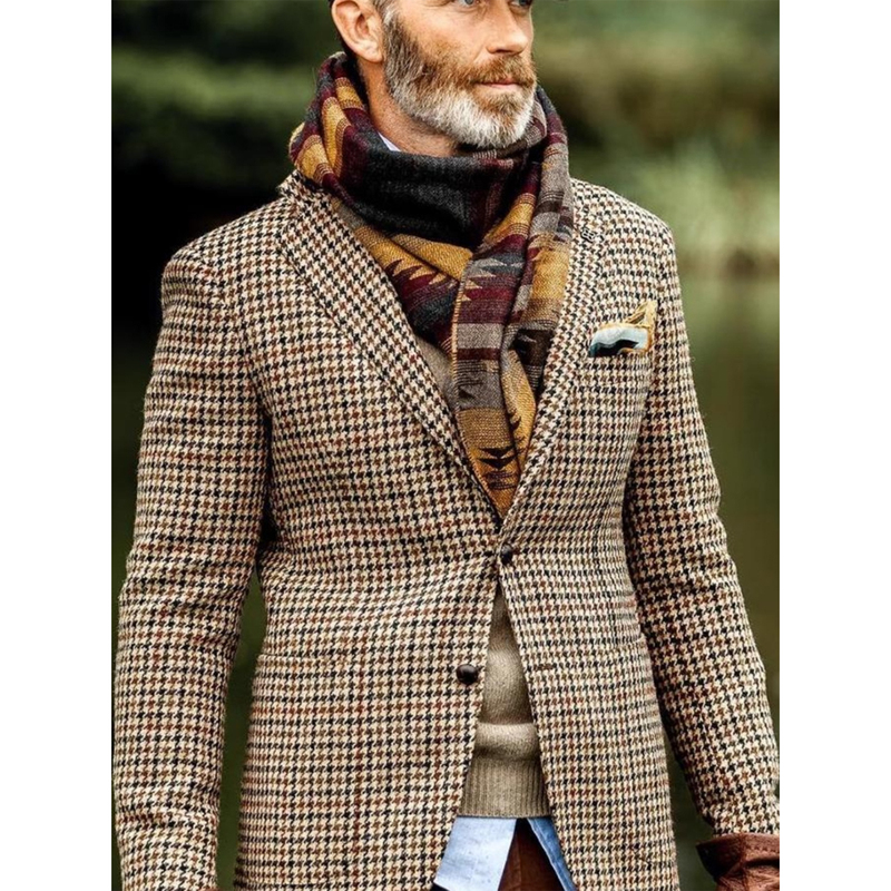 Autumn and Winter Casual Men's Retro Tweed Houndstooth Suit Men's Plus Size Jacket British Gentleman Wool Suit Trendy