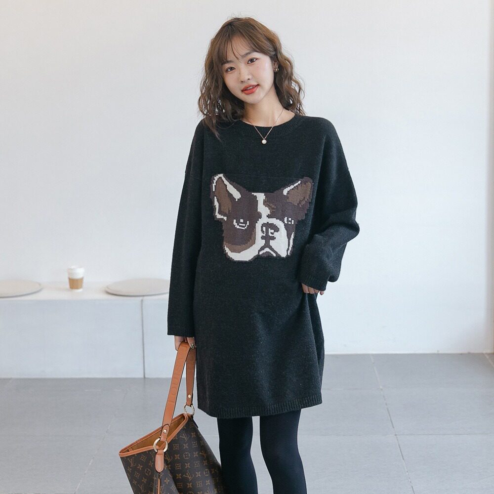 Pregnancy Woman Dress Autumn winter hit bottom sweater knit dress 2021 new Korean version Aging Cartoon Middle Long Tide Moms Dress