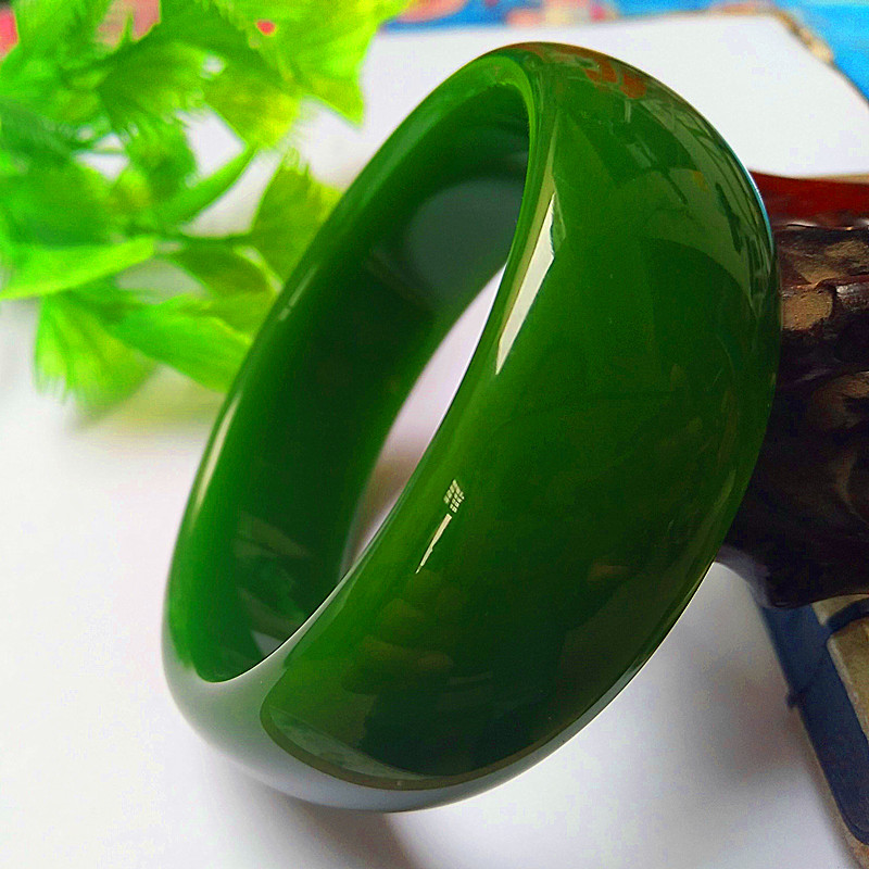 Liu Hao Jade Xinjiang Hetian jade Jasper bracelet Spinach green widened jade bracelet Kunlun jade bracelet lady wide