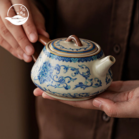 ROADMAKER中式汝窑青花瓷繁花功夫茶具家用办公送礼高档礼盒套装