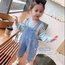 Girl back with pants 2022 fall new boy Korean version casual child denim dress pants female baby foreign air tide