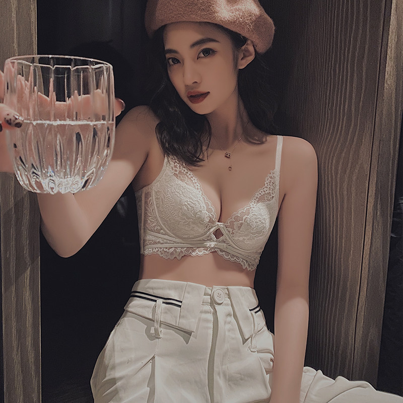 Summer thin French big chest adjustment underwear, small bra, gathered anti-sagging bra underwear, a set of women's underwear