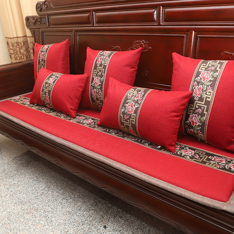 New Chinese style pillow classical mahogany red flower blue flower sofa cushion cover bedside soft package cushion pillow head pillow with core