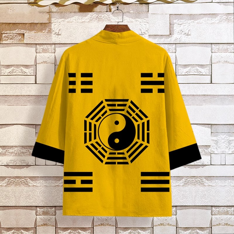 Chinese Style Robe for Men, Tai Chi Cardigan Shirt, Hanfu Casual Loose Large Size Cape, Sun Protection Feather Jacket