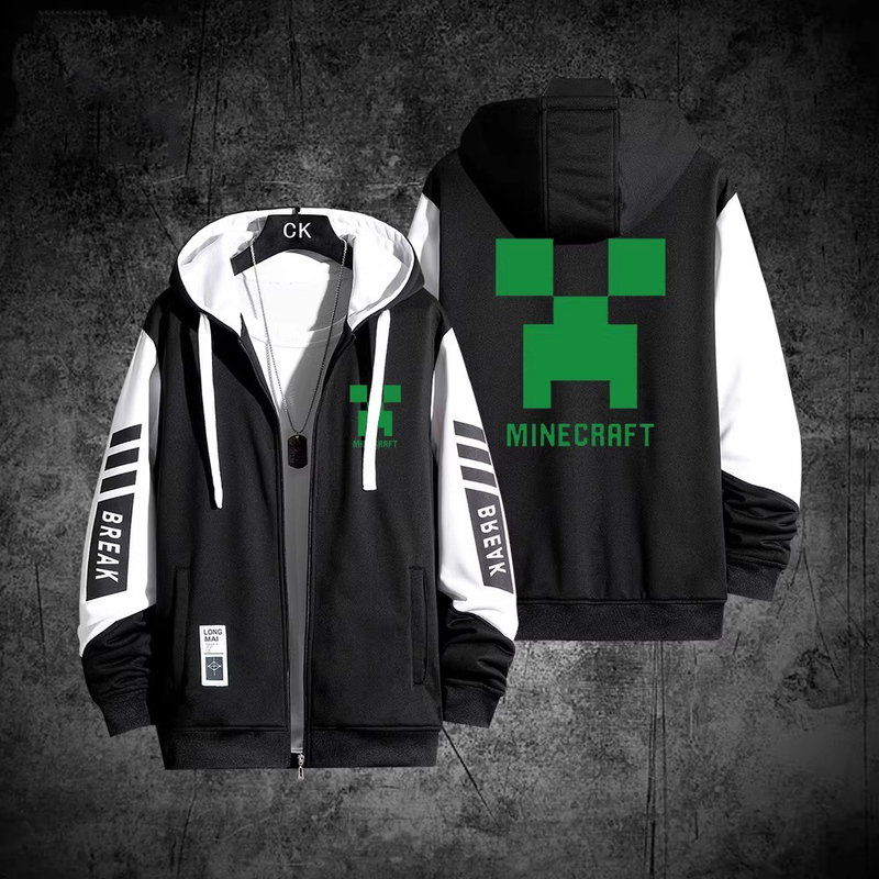 Minecraft Creeper Merchandise Zip-Up Hoodie Long-Sleeve Cardigan Unisex Clothing