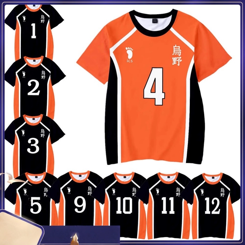 Anime Haikyuu!! Karasuno High School Team Uniform Hinata Shoyo Kageyama Cosplay Clothes Kids Short-Sleeved T-Shirt Training Uniform