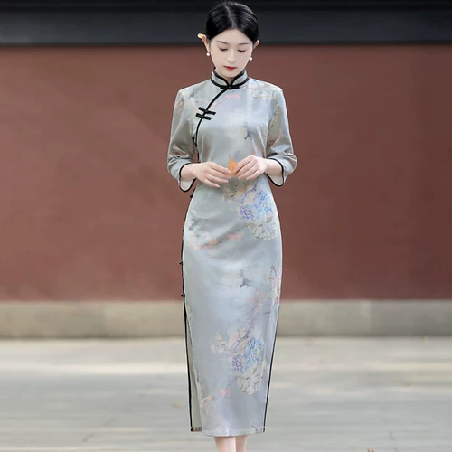 Осеннее легкое ретро длинное элитное элегантное ципао, 2023 года