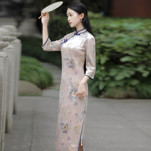 Осеннее легкое ретро длинное элитное элегантное ципао, 2023 года