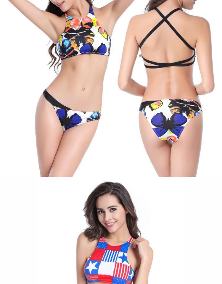 2018 mới chia tay áo tắm nữ ngực nhỏ thu thập hoa văn trở lại gợi cảm bikini ba điểm bikini áo tắm đồ bơi nữ liền thân