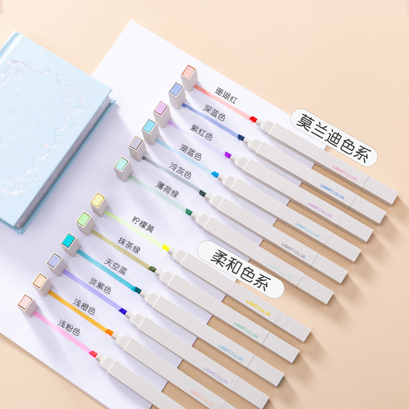 Light-color highlighter macaron Morandi color students use marker pen to review eye protection and focus on silver light marker pen set endorsement artifact multi-color special large-capacity fluorescent hand account