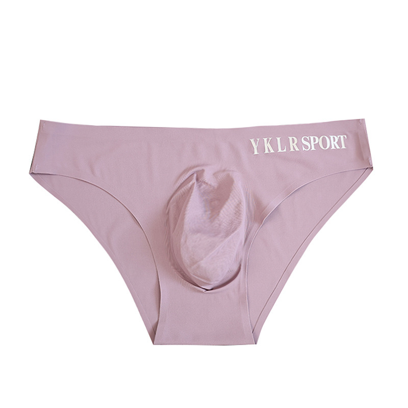 Men's Sexy Sports Fitness Underwear with Letter Print, Thin Ice Silk, Low-Rise, Seamless [Triangle] Single Men's Briefs
