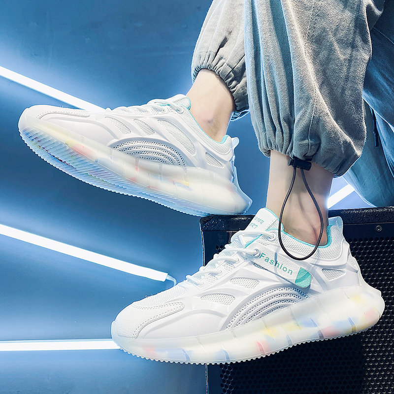Summer men's shoes 2022 new mesh casual sports shoes men's breathable thick bottom heightening small white shoes ins dad shoes