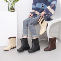 Lady Rain Shoes Middle-cylinder Japan-ROK Rain boot plus cotton suede warm waterproof non-slip semi-cylinder rain boots Womens rubber shoes Water Shoe Children