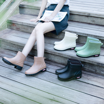 Summer Short Barrel Rain Shoes Lady Low Mid Drum Light Water Shoes Nice Medium Heel Rain Boots Half Cylinder Waterproof Rubber Shoes Warm