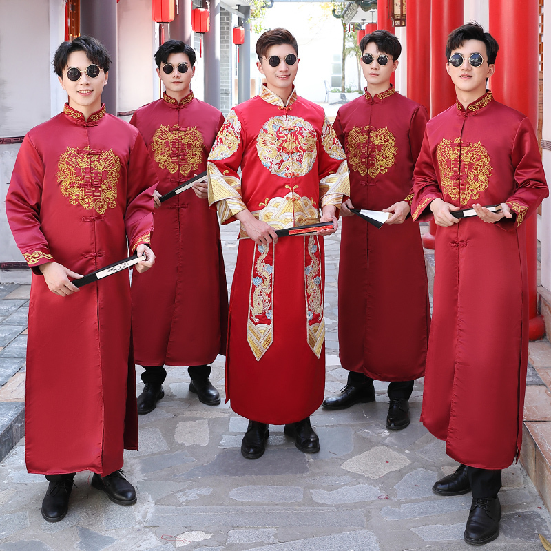 Groomsmen's Clothing, Chinese-Style Wedding Brotherhood Attire, Chinese-Style Men's Spring and Summer Wedding Long Shirt, Robe, Coat, Mandarin Jacket, Tang Suit Groomsmen's Clothing, Chinese-Style Wedding Brotherhood Attire, Chinese-Style Men's Spring and Summer Wedding Long Shirt, Robe, Coat, Mandarin Jacket, Tang Suit