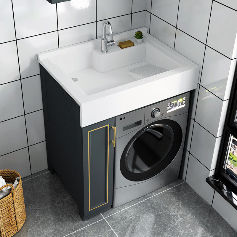 Small Family Type Balcony Washing Machine Cabinet With Washboard Drum Washing Machine Integrated Cabinet Basin Bathroom Wash cabinet Composition-Taobao