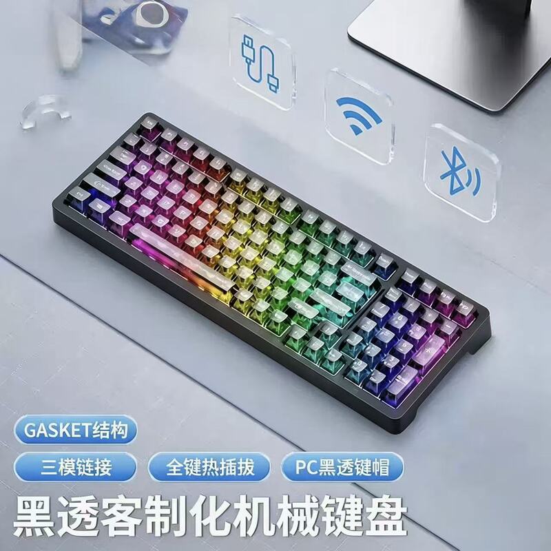 Viewsonic Ck99 Black Transparent Three-Mode Wireless Gasket Structure Full-Key Hot-Swappable Rgb Backlit Gaming and Office Keyboard Viewsonic Ck99 Black Transparent Three-Mode Wireless Gasket Structure Full-Key Hot-Swappable Rgb Backlit Gaming and Office Keyboard