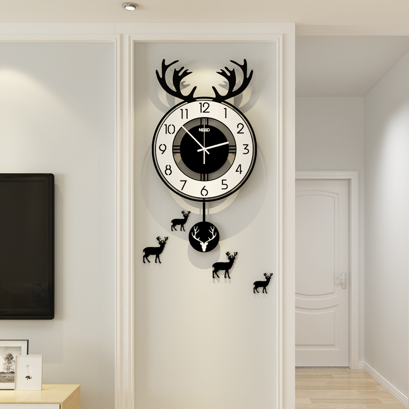 Deer head clock Nordic creative wall clock living room home fashion simple modern Net red light luxury clock decorative hanging watch