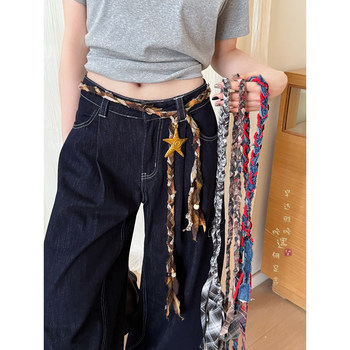 Woven spliced silk scarf belt retro ethnic style