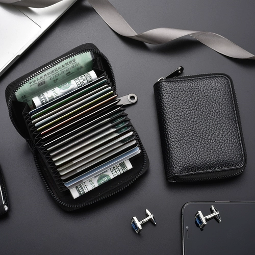 Кожаный антимагнитный маленький картхолдер, ультратонкие вместительные и большые карточки, анти-кража