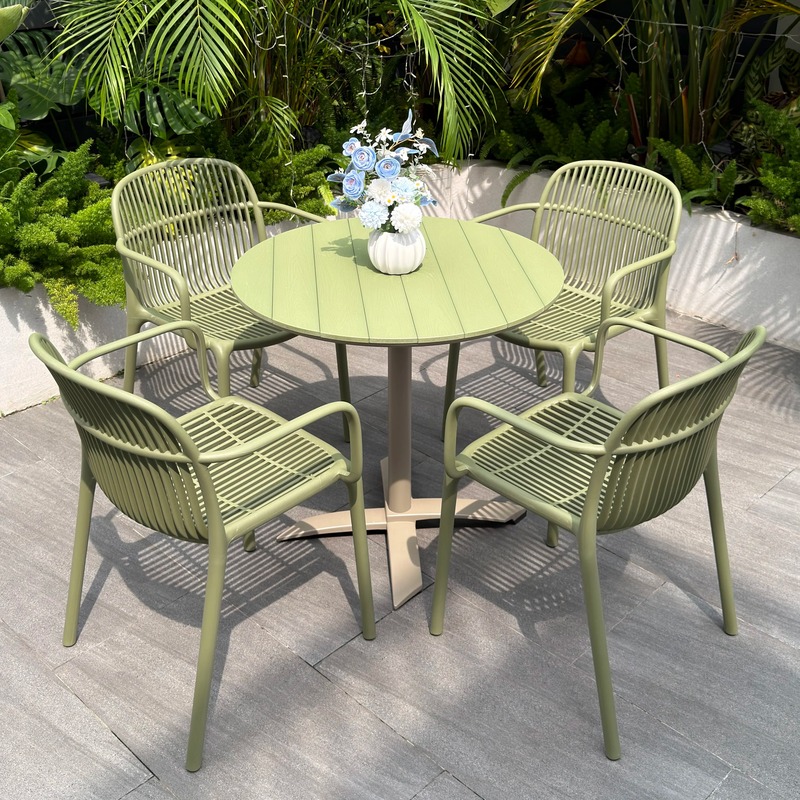 Outdoor Popular Coffee Shop Folding Table for Outdoor Use, Milk Tea Shop Sun Protection Plastic Wood Table, Open-Air Commercial Waterproof Tables and Chairs