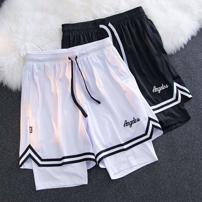 American-Style Los Angeles Fake Two-Piece 4-Point Shorts with Lining, Men's Basketball Shorts, Summer Style, Double-Layer Anti-Exposure Children's Shorts American-Style Los Angeles Fake Two-Piece 4-Point Shorts with Lining, Men's Basketball Shorts, Summer Style, Double-Layer Anti-Exposure Children's Shorts