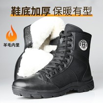 Spring black high-waisted training shoes warm combat boots security plus velvet boots outdoor training tactical canvas labor protection shoes