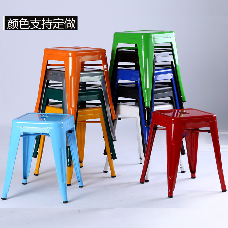 Italian dining chair design leisure light luxury chair cafe red blue pink green white stackable square stool wrought iron metal