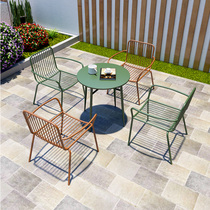 Outdoor Table And Chairs Patio Milk Tea Shop Combined Casual Coffee Garden Outdoor Balcony Sunscreen Red White Mesh Red Iron