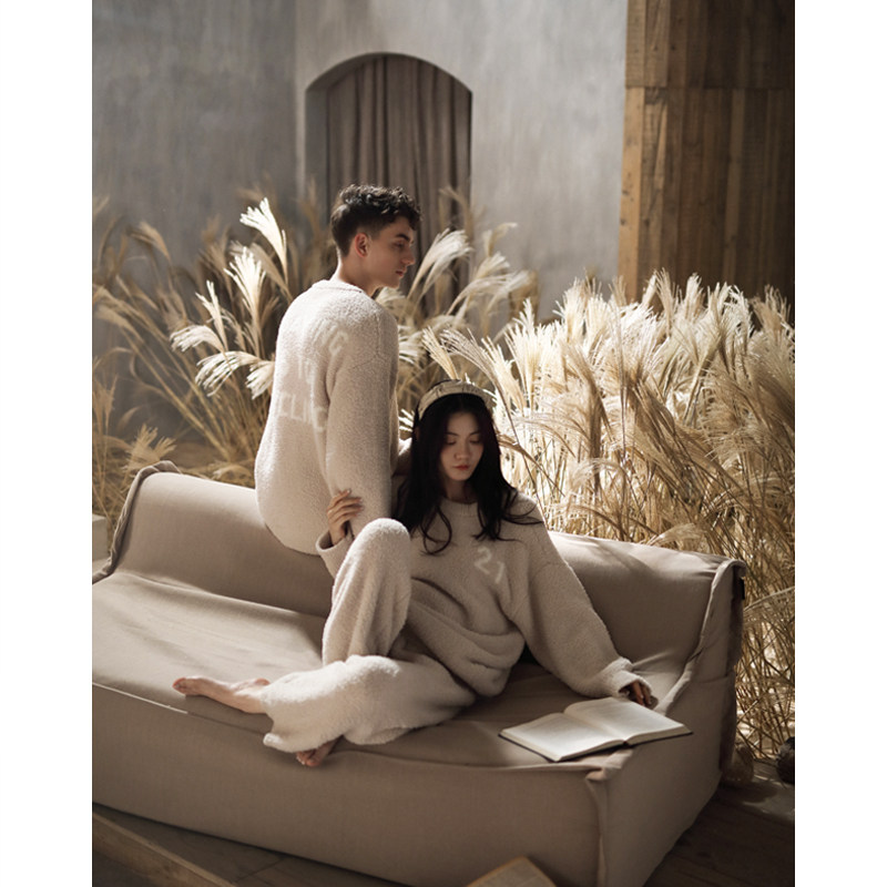 Coral Suede Lovers Pyjamas Women Autumn Winter Soft Cotton Half Suede Thickened Men's Home Conserved Winter Extras Wear Suits