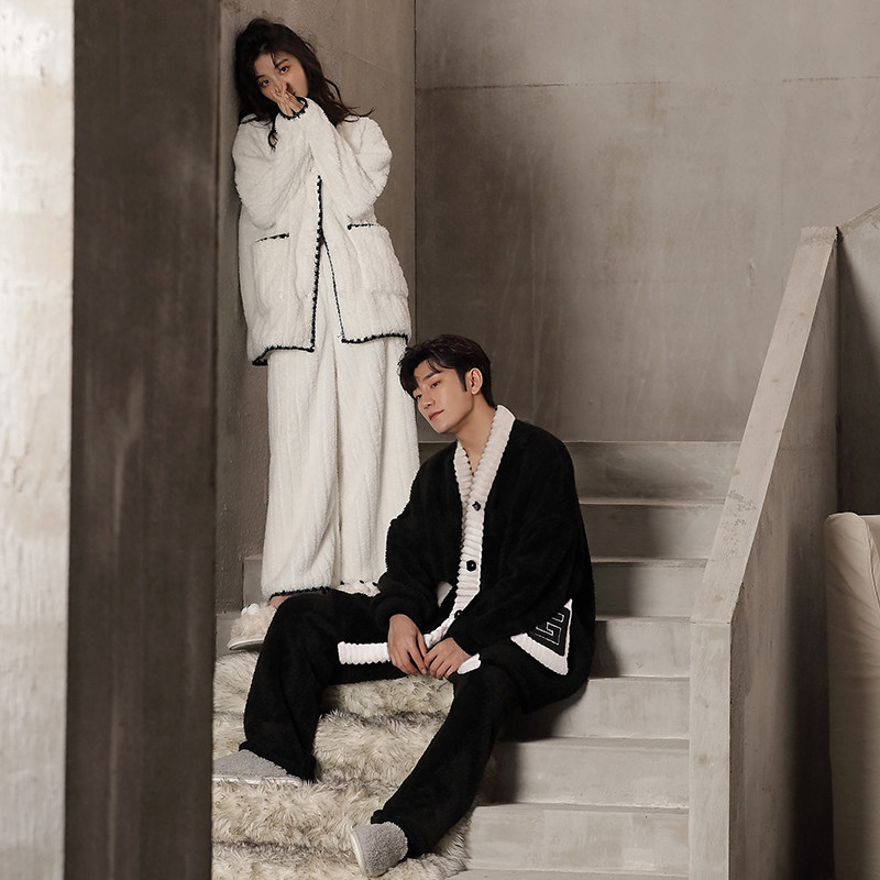 Coral Suede Couples Sleepwear Women's Winter Style 2021 New Men's Home Dress Thicken Plus Flannel Flannel Two Sets