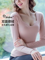 Warm lingerie female double face Develled grinding lady ultra-low collar fever plus suede undershirt v collar autumn clothes