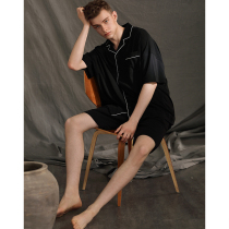 Mens pajamas summer new cotton short sleeve thin shirt can wear two-piece casual cotton home wear