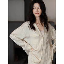 Sleepwear Lady Spring Fall Long Sleeve Sexy V Collar Silk Thin Autumn Winter Air Conditioning Ladys Home Conserved Ice Silk Suit