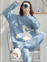 Pajamas Woman Autumn Winter 2021 New Coral Suede Thicken Plus Suede Big White Goose Nets Red Pops Home Suit Suit